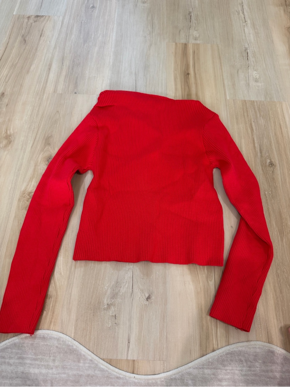Red Ribbed Women's Sweater - Classic Crewneck